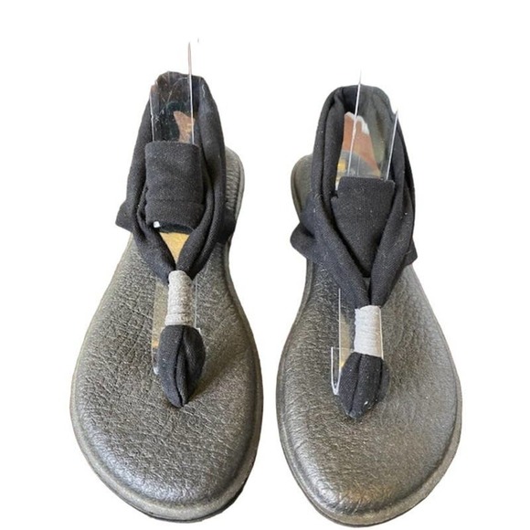 Sanuk's Yoga Sling Flip Flops Black Sz 6 - Picture 1 of 6